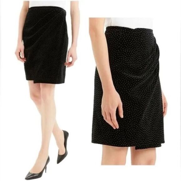 NWT Theory Pleat Wrap Skirt in Black Dot Velvet Women’s Size 8‎ - Picture 1 of 6